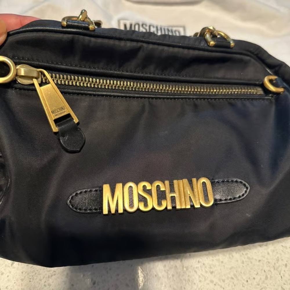 Moschino Black Shoulder Bag with Gold Accents
